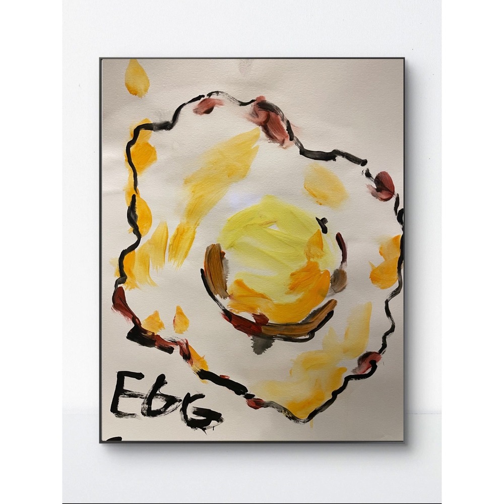 OMAN Sunny Side Up Original Painting 11x14 Paper Art Neo-Expressionist Food Egg